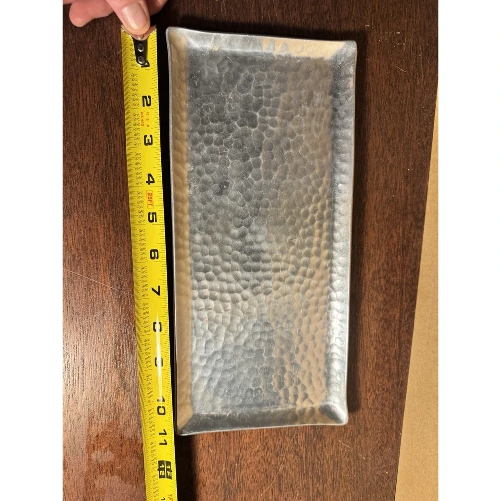 West Elm Silver Hammered Plate Platter Tray Metal Pewter Decor Modern Chic Sleek